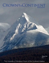 magazine cover featuring a sharp, very tall and snowy mountain peak