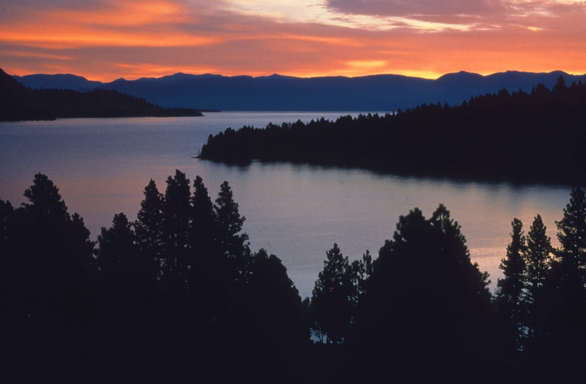 Flathead Lake from the west side looking across Wild Horse Island to the Missions 