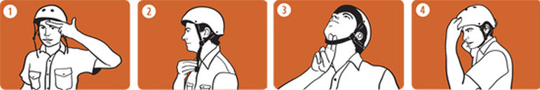 four step picture displaying the helmet fitting techniques described below