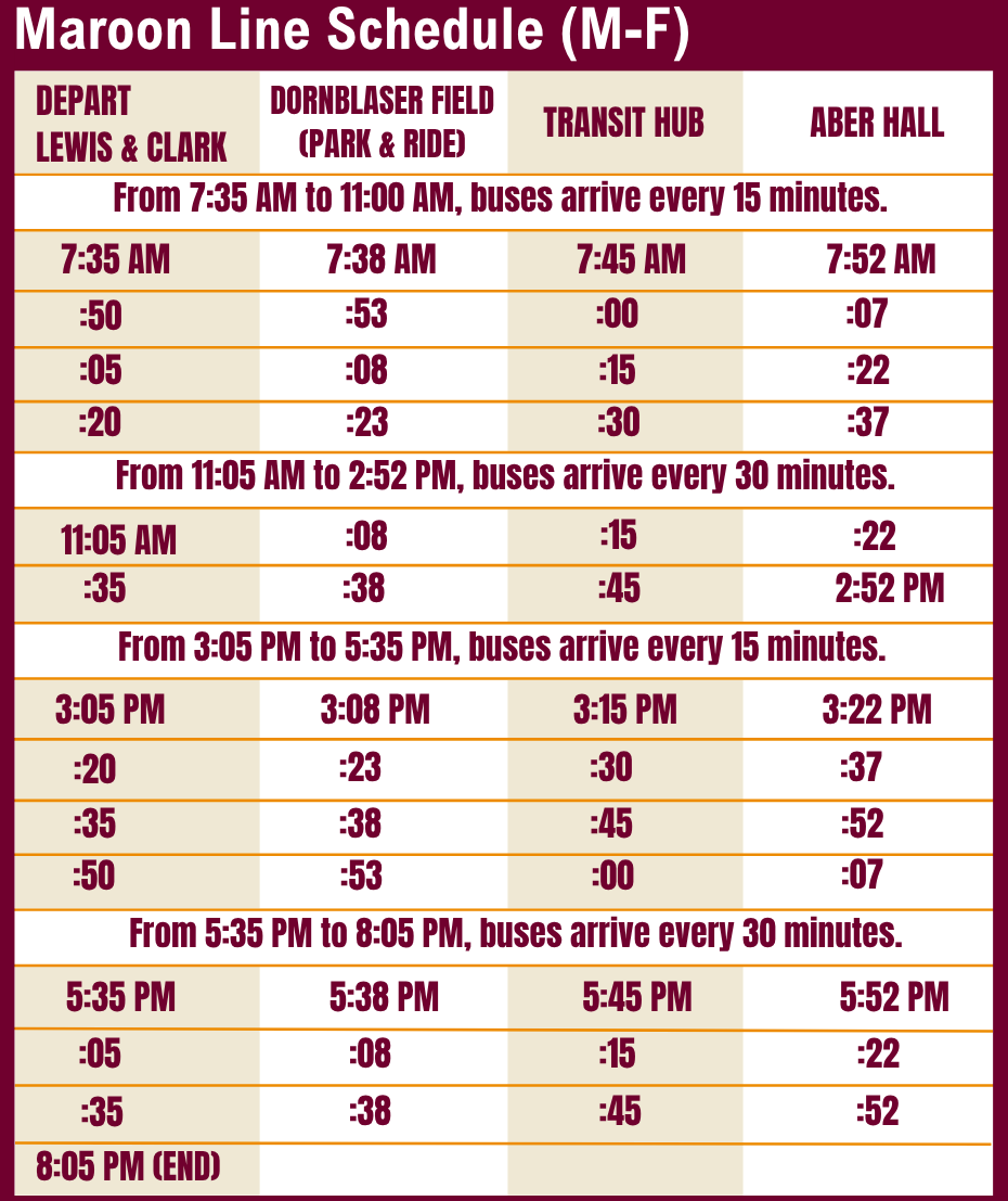maroon timetable