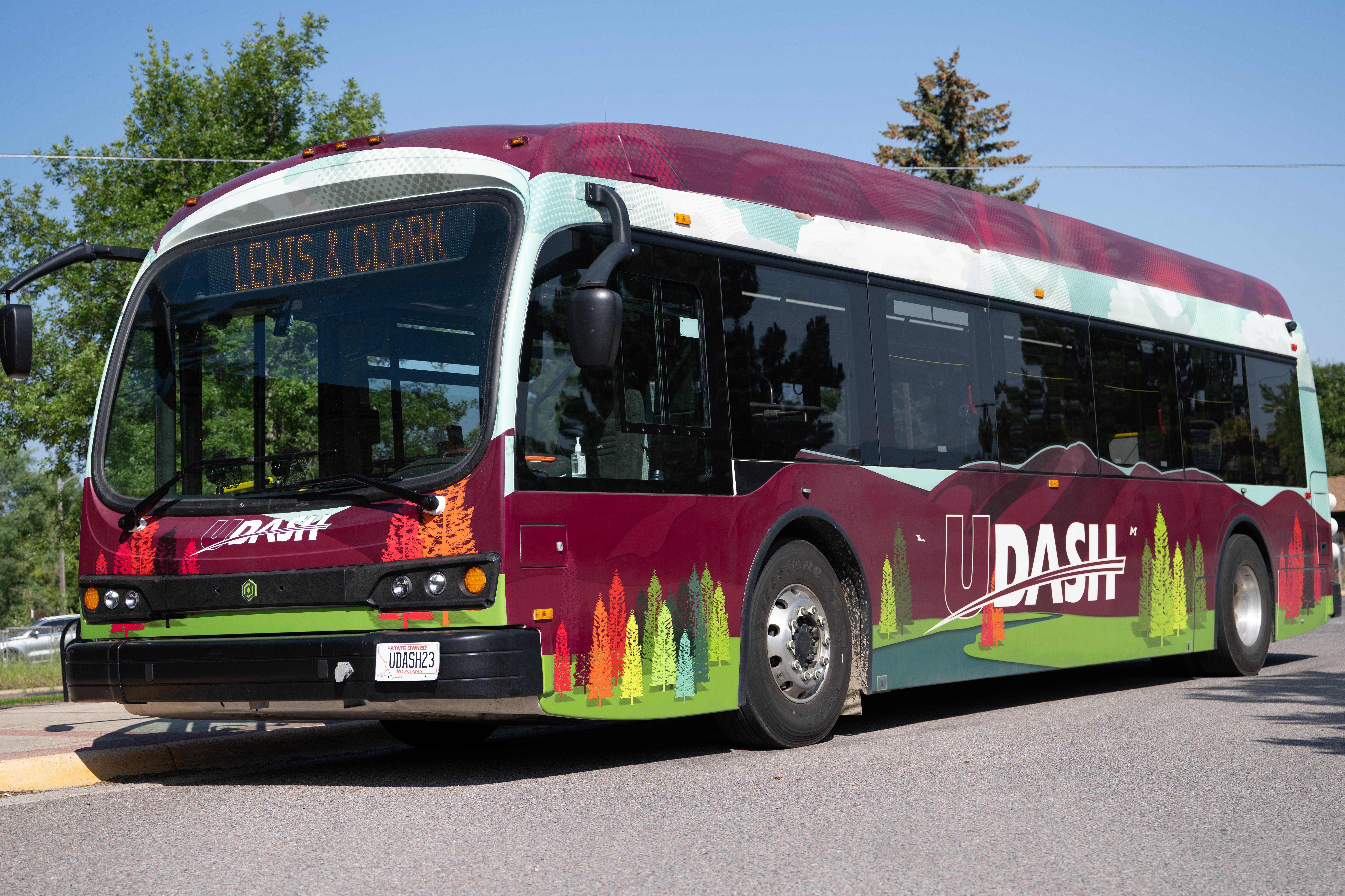 a bus with sign that reads Lewis and Clark