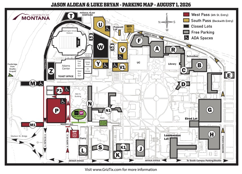 black and white map with select parking lots marked in color