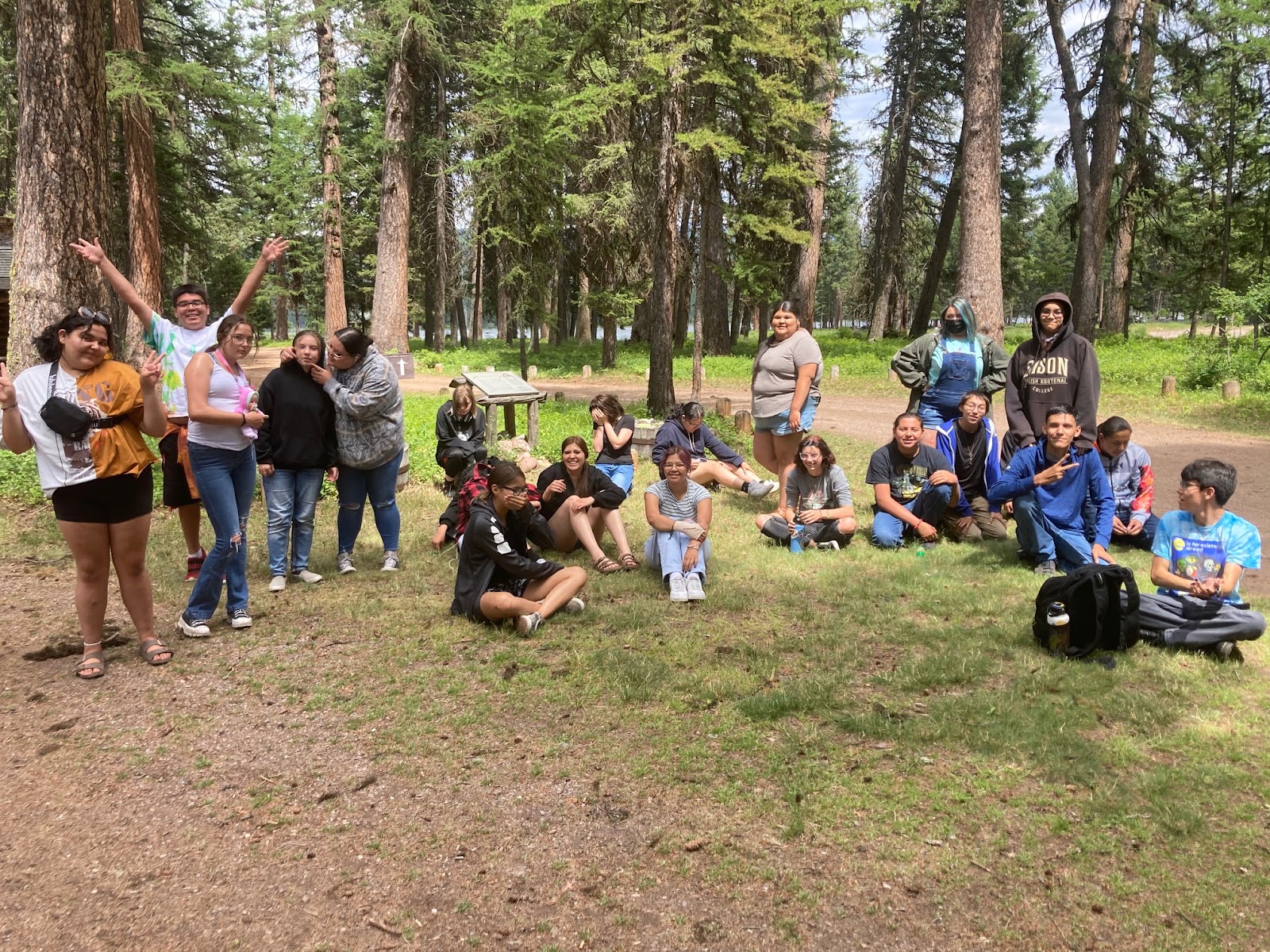 Group photo of full Summer 2022 Upward Bound cohort at Camp Paxson