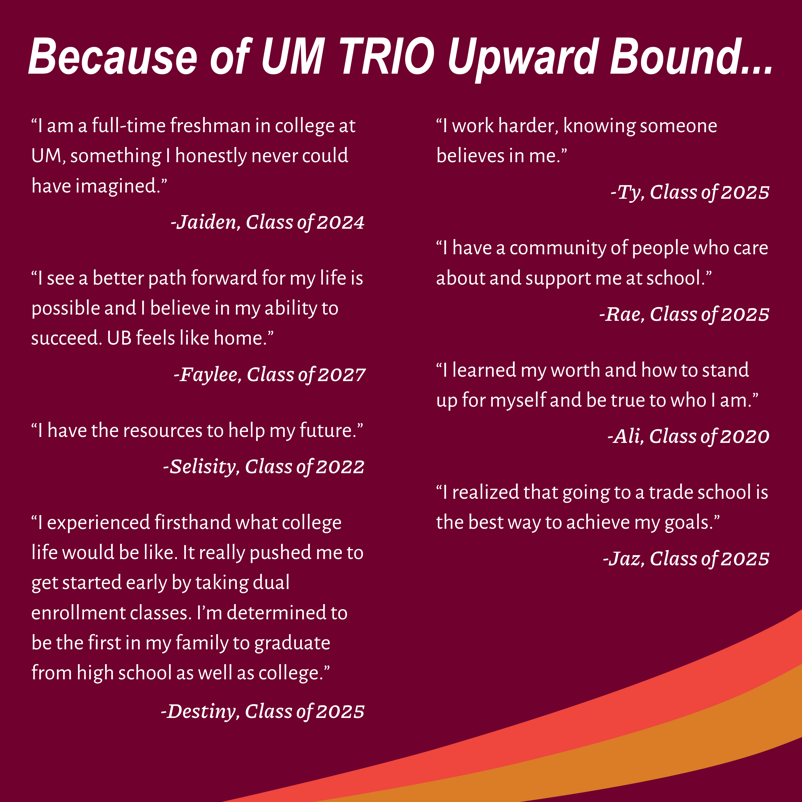 Image of quotes from current and previous students