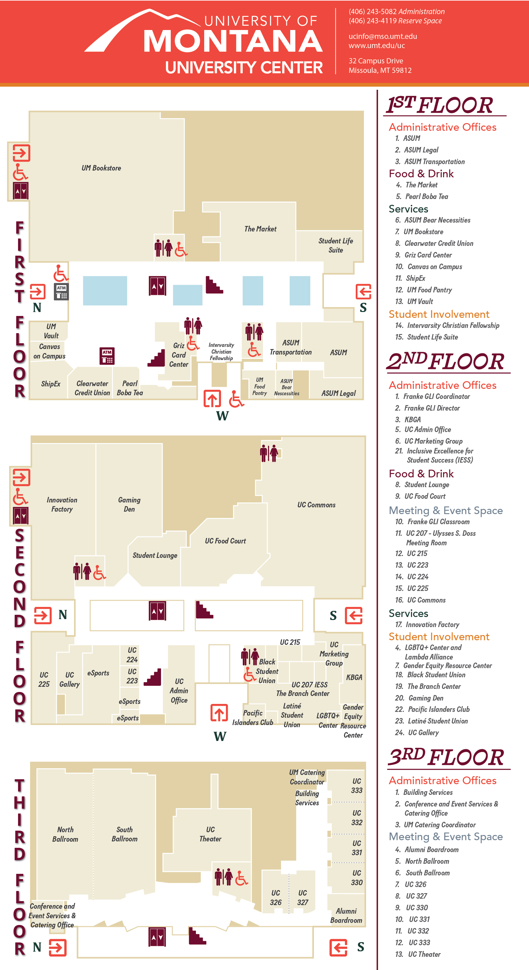 Map of the first floor of the University Center