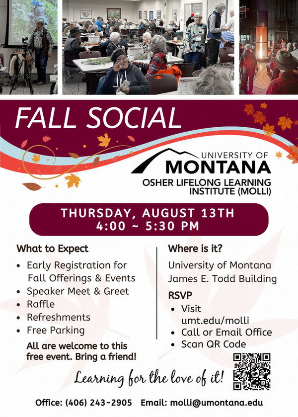 MOLLI Fall Social invite with pictures of past gatherings at the top and details and time in the body