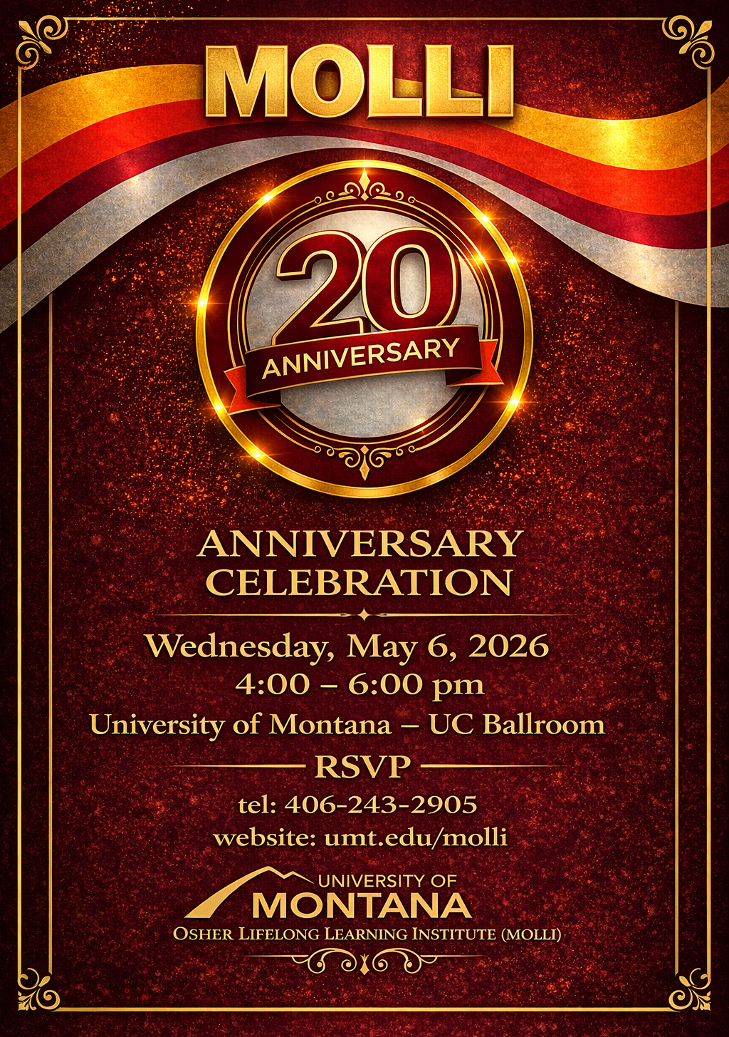 MOLLI 20th Celebration Invite with bright colors