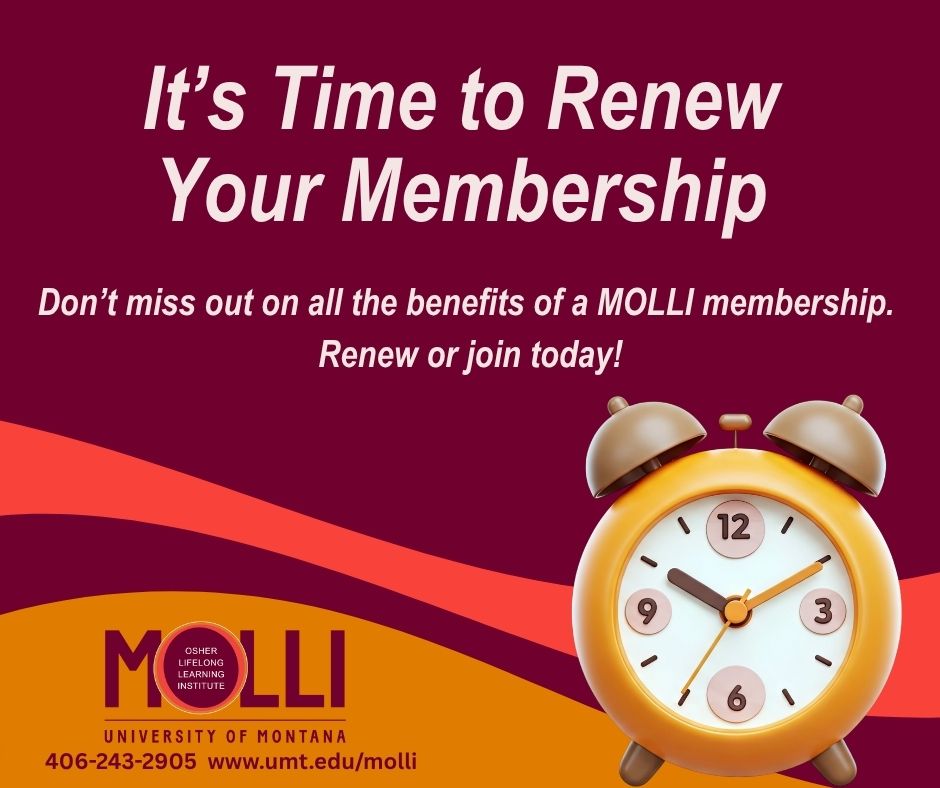 Time to renew membership text with an alarm clock and MOLLI logo