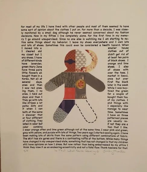 A print by Emily Martin featuring text and an image of a human figure.