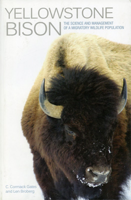book cover with close up image of a bison in the snow