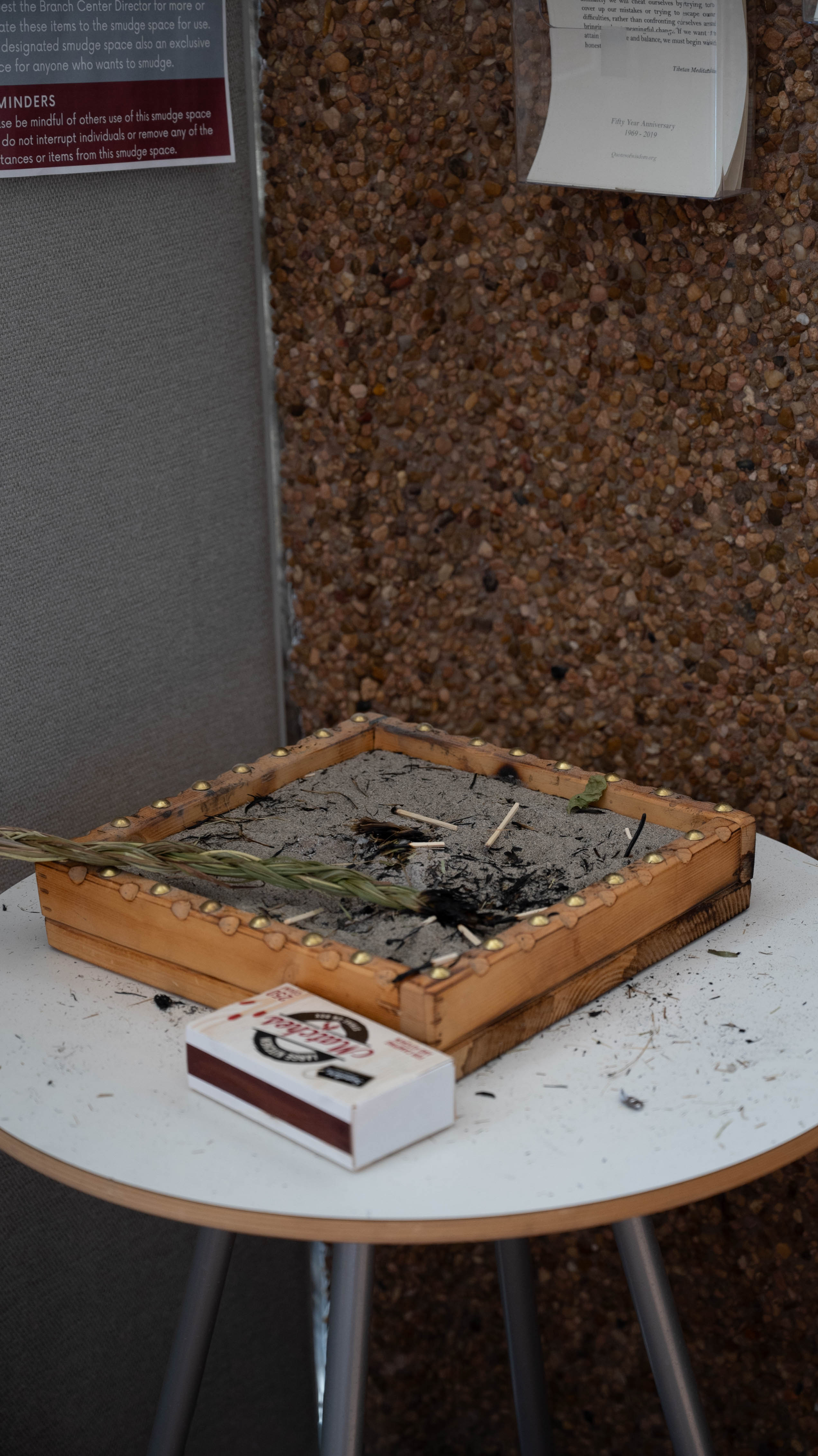 Table with smudging supplies 
