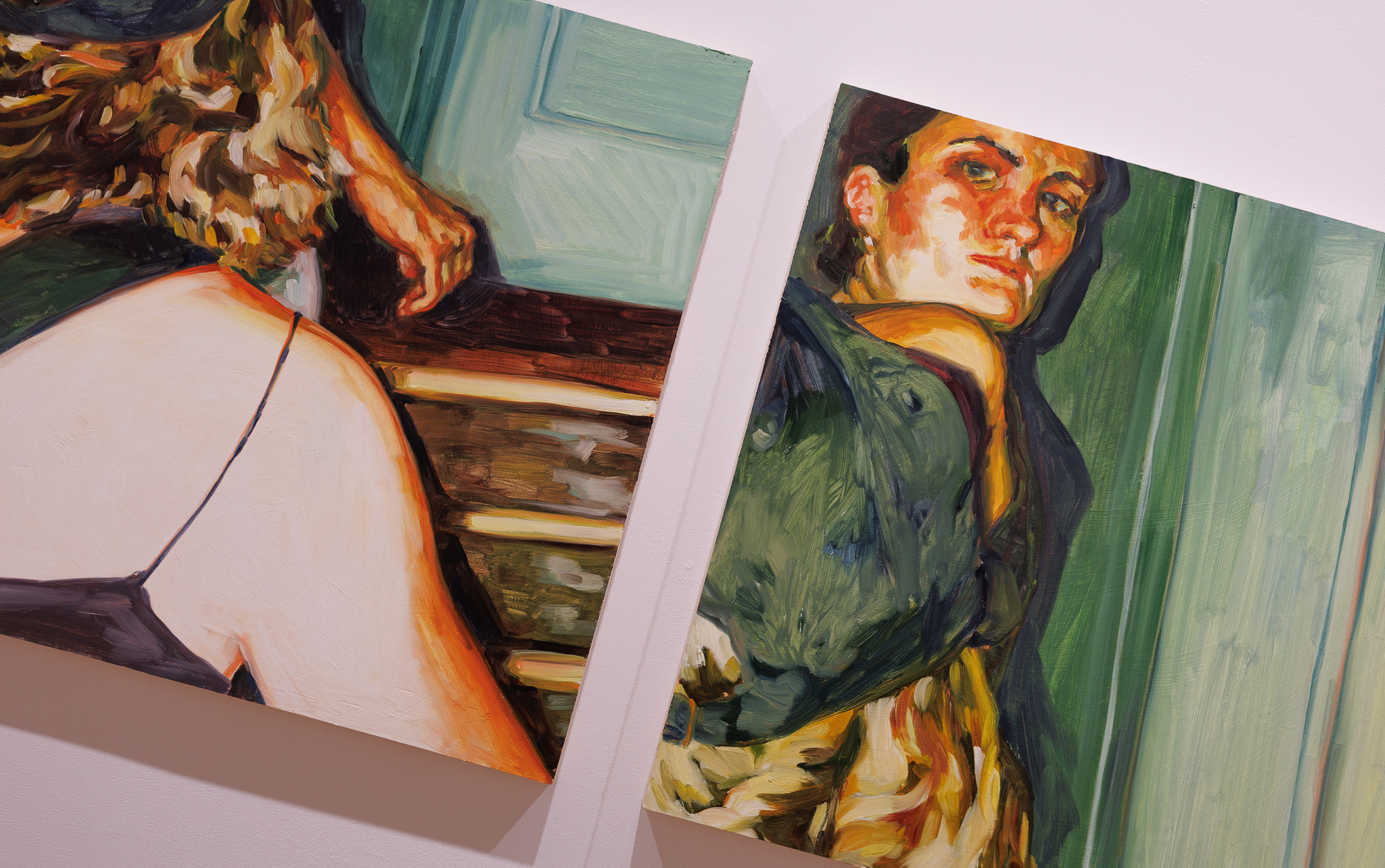 Paintings of two women near water. 