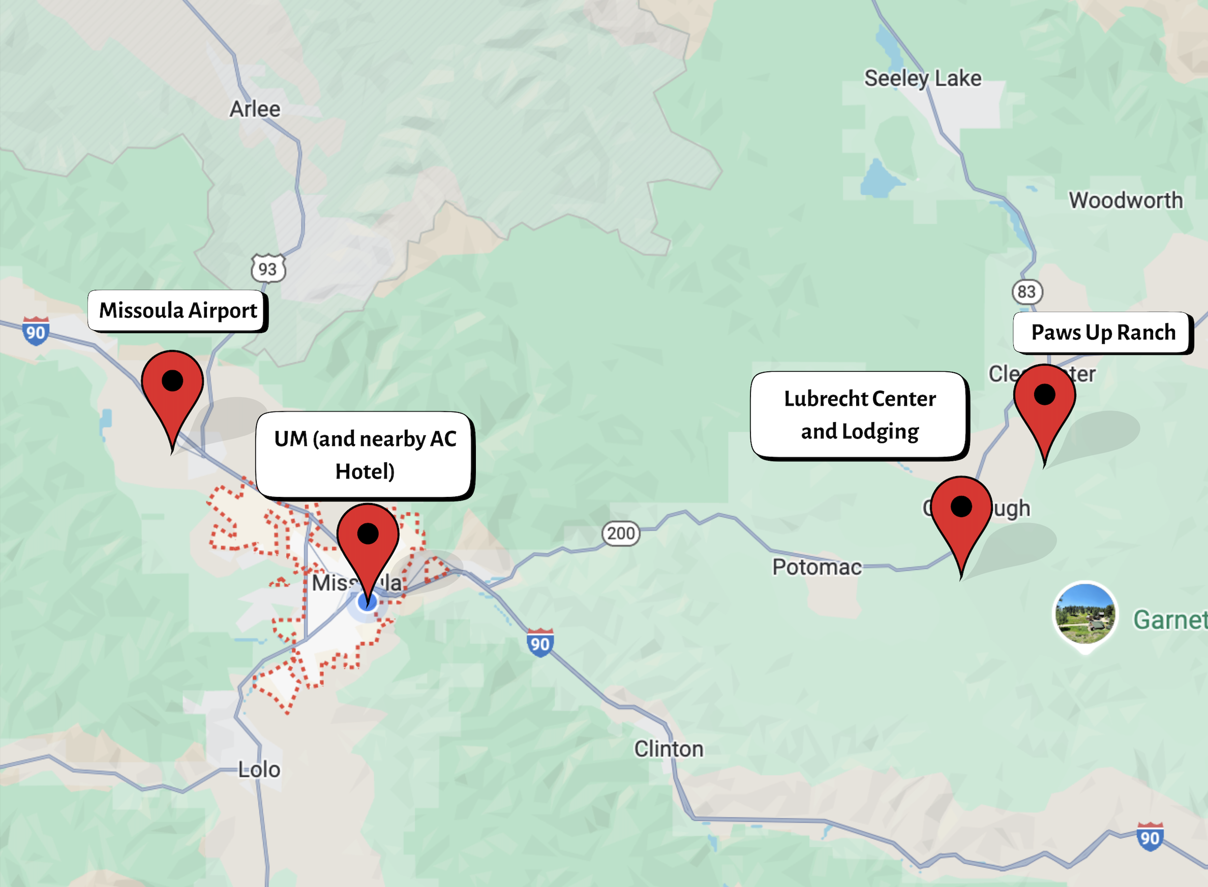 a map of the missoula region and WACO locations